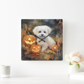 Halloween Coton de tulear with Pumpkins Scary Vierkante Klok (Huis)