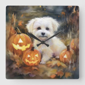 Halloween Coton de tulear with Pumpkins Scary Vierkante Klok (Voorkant)