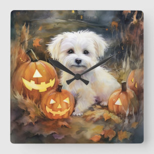 Halloween Coton de tulear with Pumpkins Scary Vierkante Klok