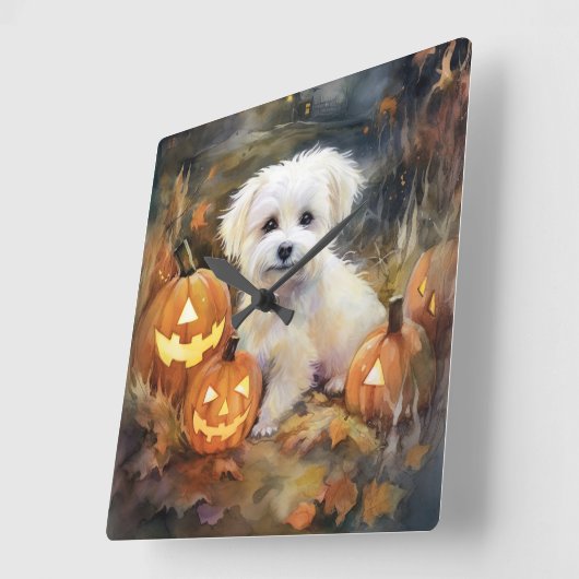 Halloween Coton de tulear with Pumpkins Scary Vierkante Klok (Hoek)