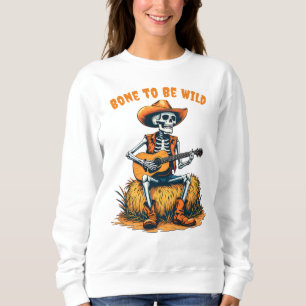 Halloween cowboy skelet gitaar spelen trui