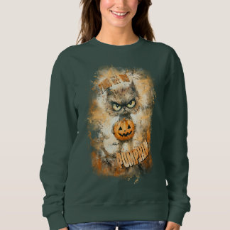Halloween Cranky Cat met pompoen Trui