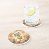 Halloween Cranky Cat met pompoen Zandsteen Onderzetter (Zijkant)