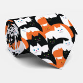 Halloween Crazy Cat Guy Sinaasappel en Black Cats Stropdas (Opgerold)