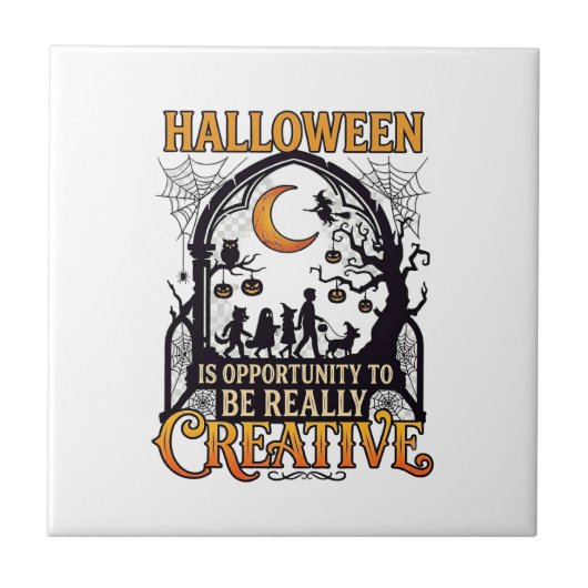 Halloween Creatieve Kinderen Silhouet Halve Maan W Tegeltje (Voorkant)