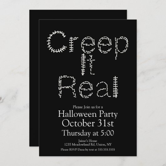 Halloween Creep it Real Skeleton Botten Spine Kaart (Voorkant / Achterkant)