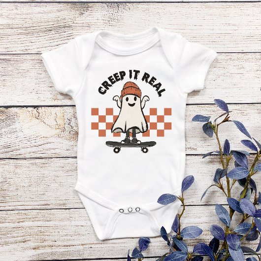 Halloween Creep Real Cute Baby Ghost Skateboard Romper