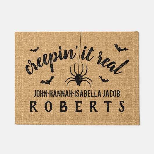 Halloween Creepin it Real Custom Rustic Burlap Deurmat (Voorkant)