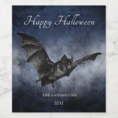 Halloween Creepy Bat Flying Personalized Dark Navy Wijn Etiket (Enkel label)