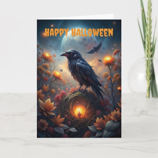 Halloween Creepy Bird Scene Feestdagen Kaart (Voorkant)