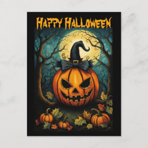 Halloween Creepy Bow Pumpkin Black Briefkaart