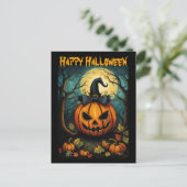 Halloween Creepy Bow Pumpkin Black Briefkaart (Staand voorkant)