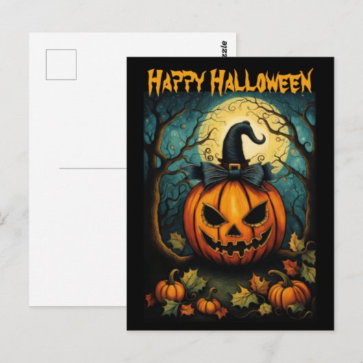 Halloween Creepy Bow Pumpkin Black Briefkaart (Voorkant / Achterkant)