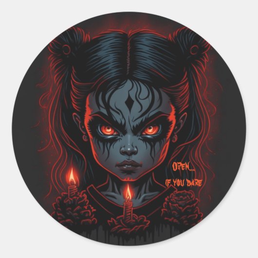 Halloween Creepy Girl Ronde Sticker (Voorkant)