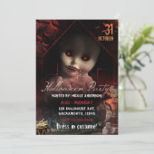 Halloween Creepy Haunted Doll Party Kaart (Staand voorkant)