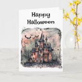 Halloween Creepy Haunted House Greeting Kaart (Gele Bloem)