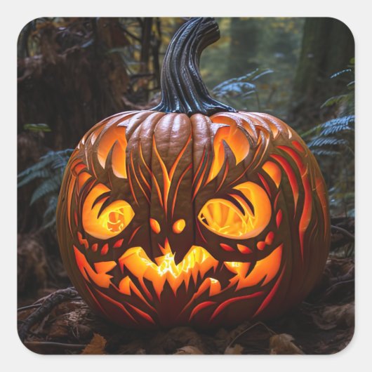 Halloween Creepy Jack o Lantaarn Pompoenen Vierkante Sticker (Voorkant)