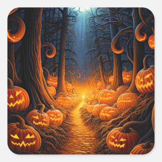 Halloween Creepy Jack o Lantaarn Pompoenen Vierkante Sticker (Voorkant)