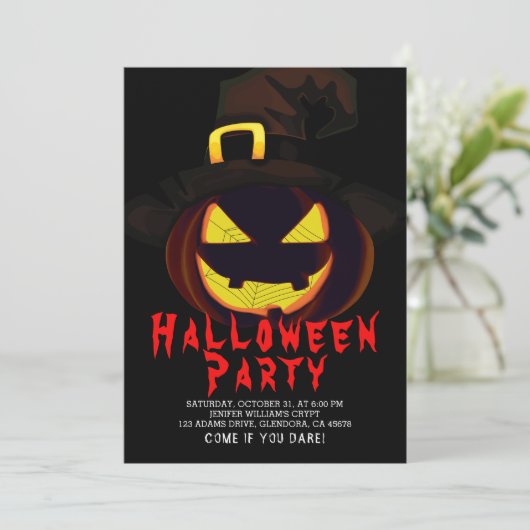Halloween Creepy Jack O Lantern Party Uitnodiging (Staand voorkant)