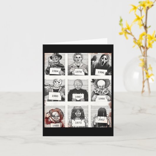 Halloween Creepy Legends Killer Mugshots Horror Fa Kaart (Gele Bloem)