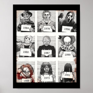 Halloween Creepy Legends Killer Mugshots Horror Fa Poster