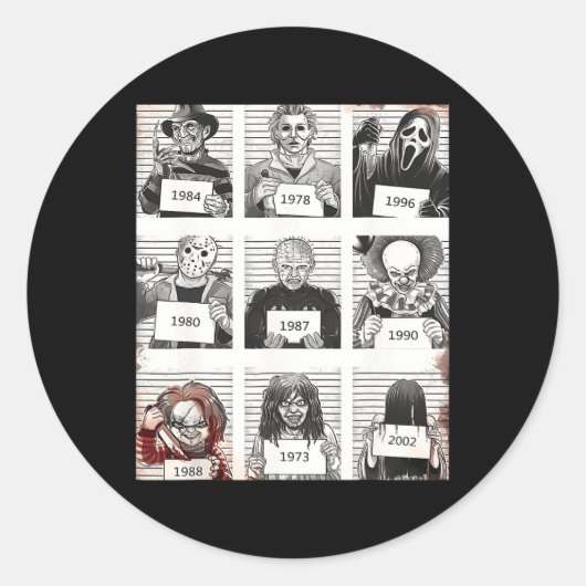 Halloween Creepy Legends Killer Mugshots Horror Fa Ronde Sticker (Voorkant)