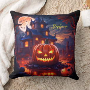Halloween Creepy Pumpkin Haunted House Fullmoon Kussen