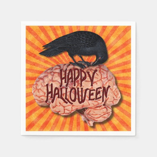 Halloween - Creepy Raven op Brain Servet (Voorkant)