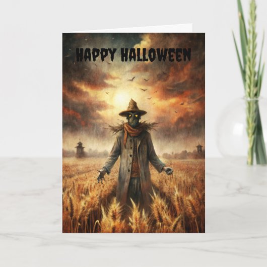 Halloween Creepy Scarecrow Feestdagen Kaart (Voorkant)