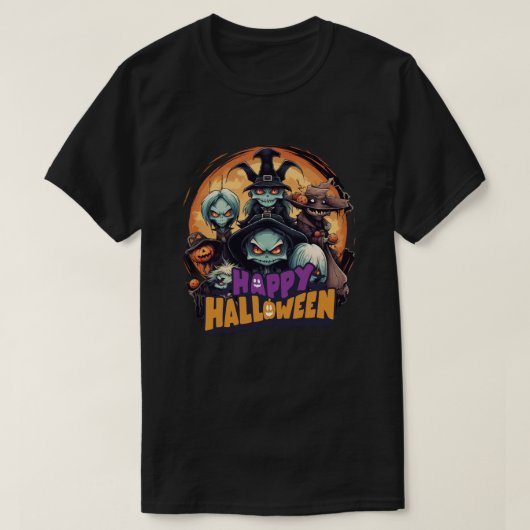 Halloween Creepy Schattige Monster Group met hekse T-shirt (Design voorkant)