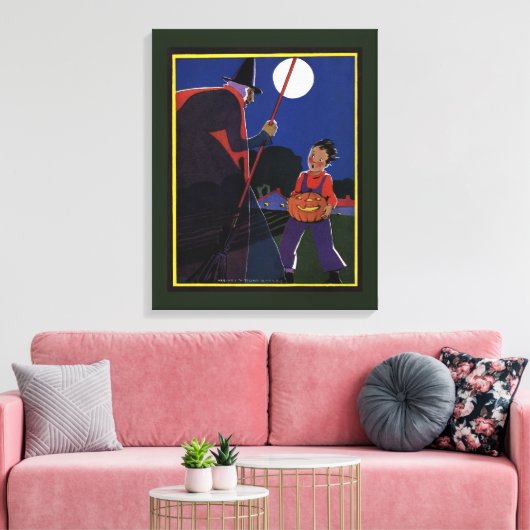 Halloween, Creepy Witch met Boy Canvas Afdruk (Insitu (Woonkamer))