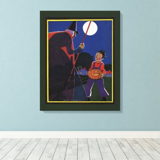 Halloween, Creepy Witch met Boy Canvas Afdruk (Insitu (Houten vloer))