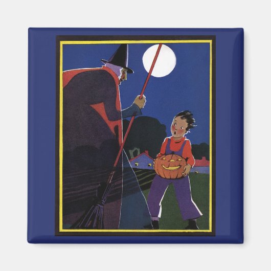  Halloween, Creepy Witch met Boy Magneet (Voorkant)