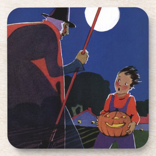  Halloween, Creepy Witch met Boy Onderzetter (Voorkant)