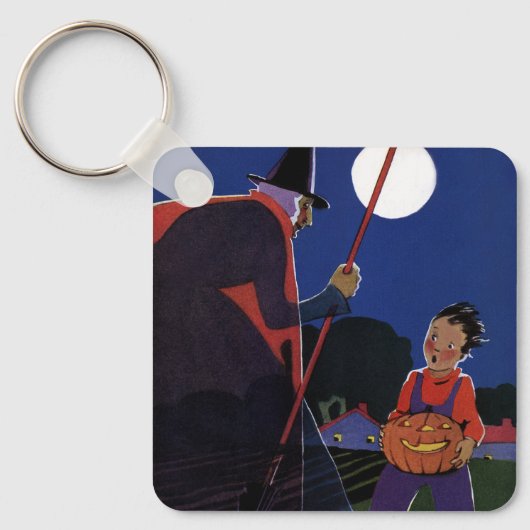  Halloween, Creepy Witch met Boy Sleutelhanger (Voorkant)