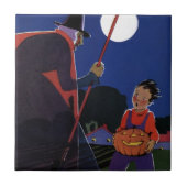  Halloween, Creepy Witch met Boy Tegeltje (Voorkant)