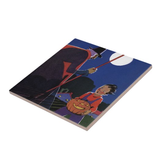  Halloween, Creepy Witch met Boy Tegeltje (Zijkant)