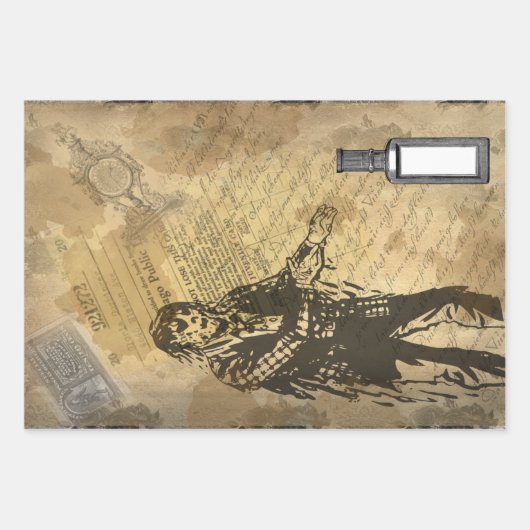 Halloween Creepy Zombie Script Pattern Ephemera Inpakpapier Vel (Voorkant)