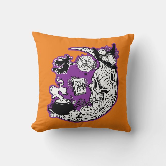 Halloween Crescent Moon Witch Skull Sierkussen (Voorkant)
