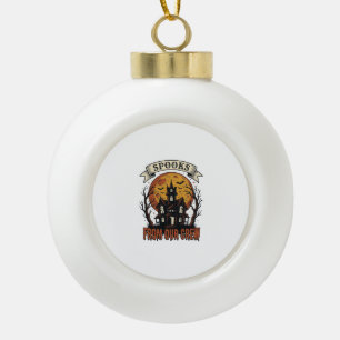 Halloween Crew T-shirt Vintage Geest Huis Ontwerp_ Keramische Bal Ornament