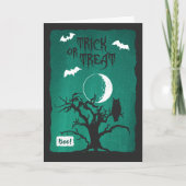Halloween Crooked Tree Owl Moon Bats Gedicht Kaart (Voorkant)