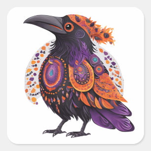 Halloween Crow Alebrije Vierkante Sticker