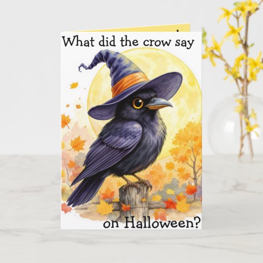 Halloween Crow, de grap van Halloween Kaart (Gele Bloem)