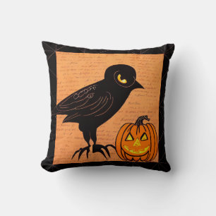 Halloween Crow en Pumpkin Nevermore door kedoki Kussen
