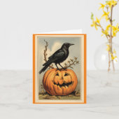 Halloween Crow en Pumpkin Wenskaart Kaart (Gele Bloem)