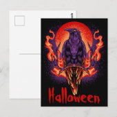Halloween Crow met Flames Briefkaart (Voorkant / Achterkant)