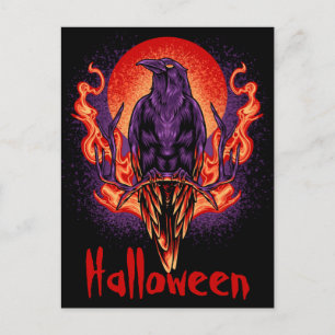 Halloween Crow met Flames Briefkaart