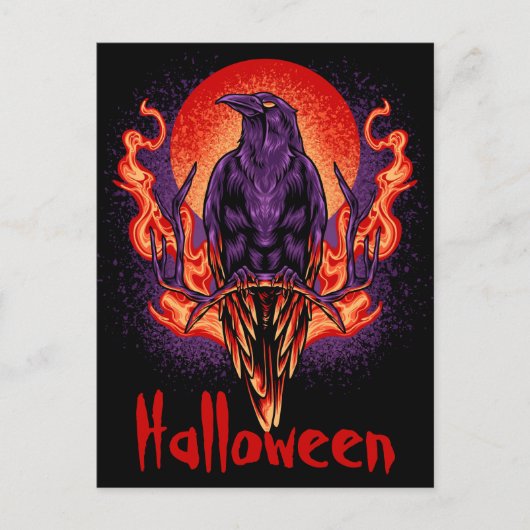 Halloween Crow met Flames Briefkaart (Voorkant)