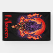 Halloween Crow met Flames Spandoek (Horizontaal)