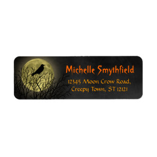 Halloween Crow on Tree met Moon Etiket